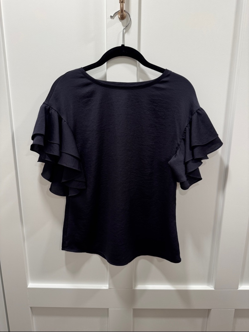 Chelsea28 Navy Ruffle Sleeve Top